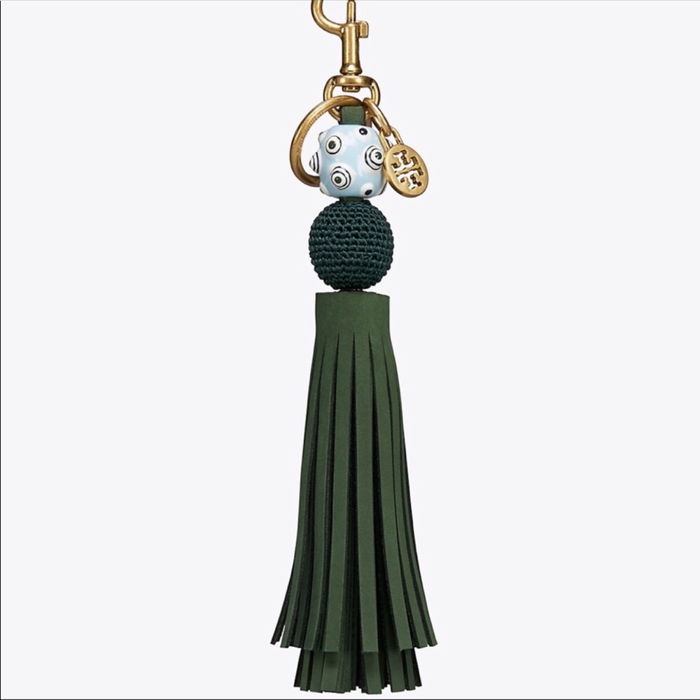 NWT Tory Burch Orb Tassel Keyring Fob Banyan Green - Picture 2 of 5